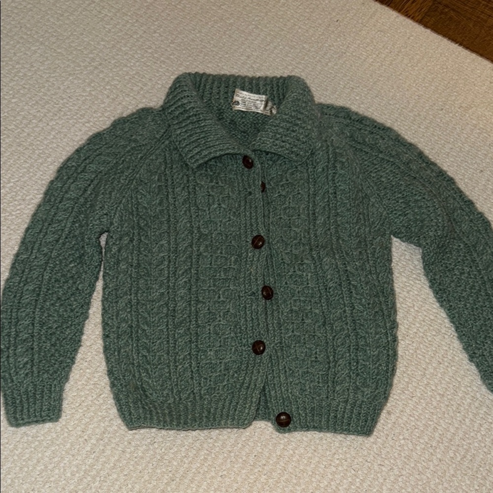 Authentic Irish Wool Green Cable Knit Cardigan